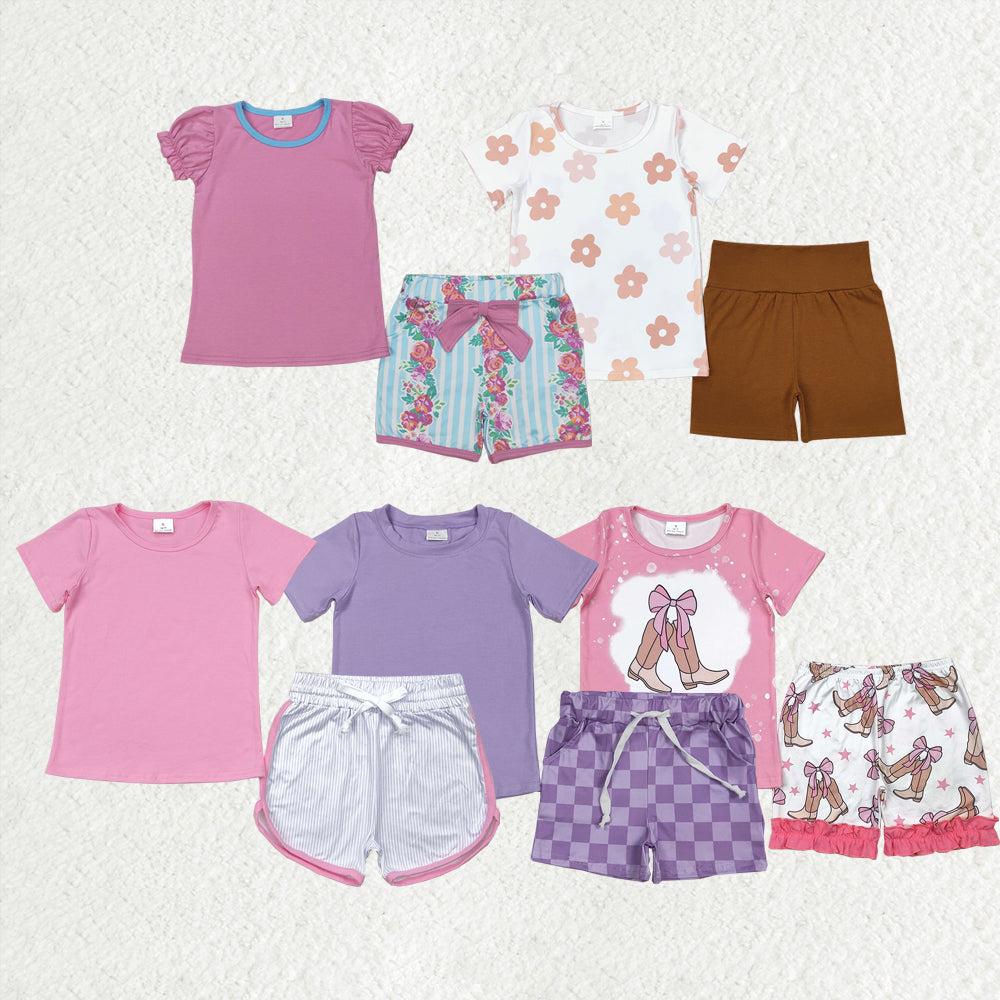 Baby Girl Short Sleeves Flower Boots Shirt Shorts Sibling Summer Clothes Set RTS
