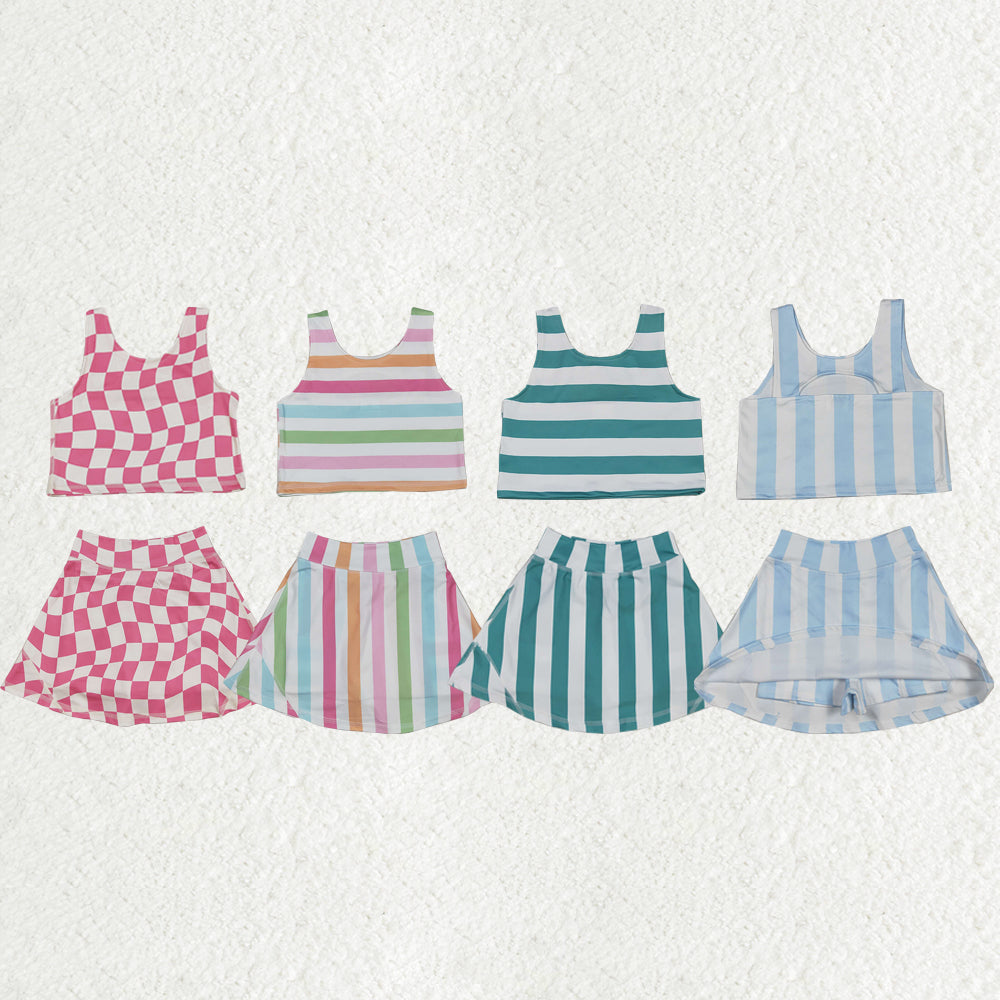Baby Girl Sleeveless Stripes Plaid Skorts Set Sibling Toddler Active Wear Clothes RTS