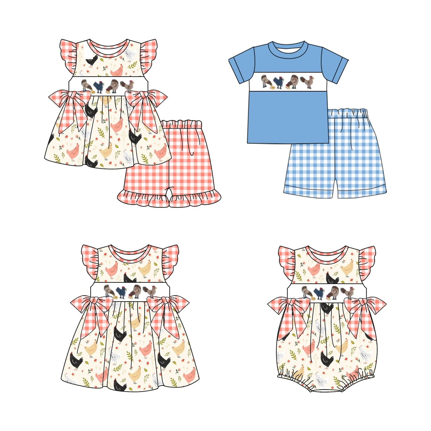 Baby Boy Girl Short Sleeves Chicken Sibling Romper Dress Set ( Moq 5 Each Style ) 4.1