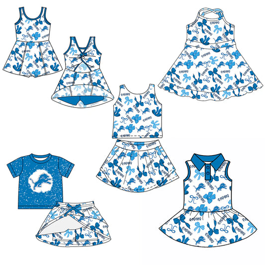 ( Moq 5 each style ) Baby Girl Toddler Lions Team Bows Sibling Skort Dress Set 6.6