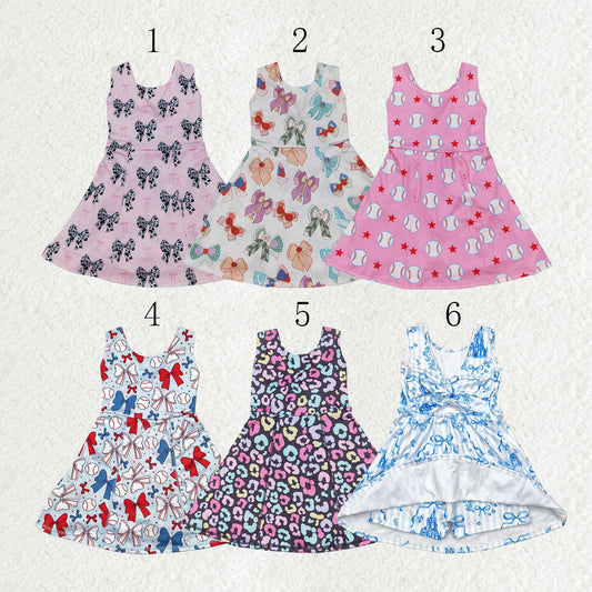 Baby Girl Sleeveless Bows Leopard Flower Sibling Yoga Active Kids Wear Dress RTS