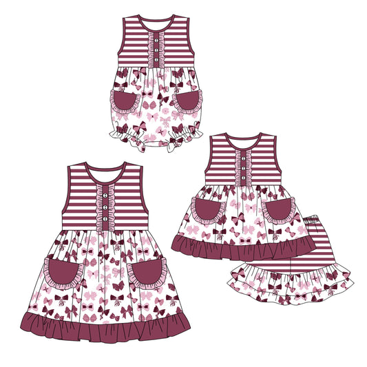 Baby Girl Sleeveless Bows Pockets Sibling Romper Dress Set ( Moq 5 Each Style ) 2.7