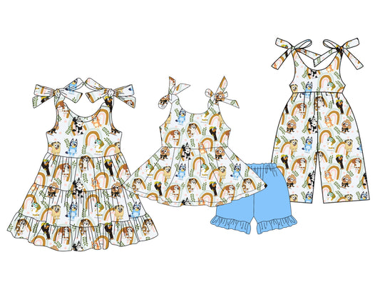 Baby Girl Straps Dogs Rainbow Sibling Jumpsuit Dress Set ( Moq 5 Each Style ) 3.21