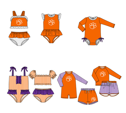 ( Moq 5 Each Style ) Baby Boys Girls Kids Team Sibling Orange Jumpsuits Sets Swimsuits