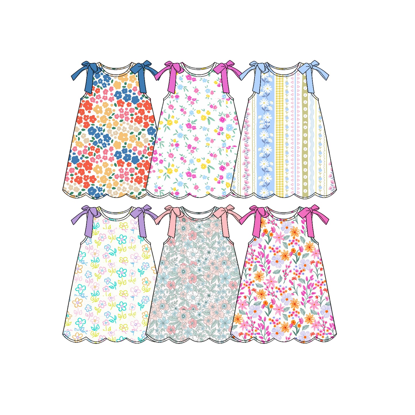 ( Moq 5 Each Style ) Sibling Baby Girls Kids Sleeveless Floral Summer Knee Length Dresses