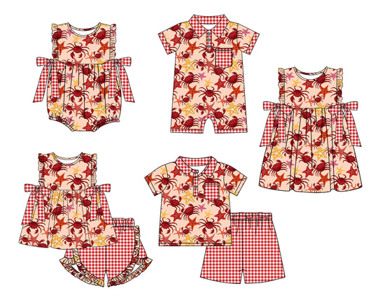 Baby Boy Girl Short Sleeves Crabs Sibling Romper Dress Set ( Moq 5 Each Design ) 12.11