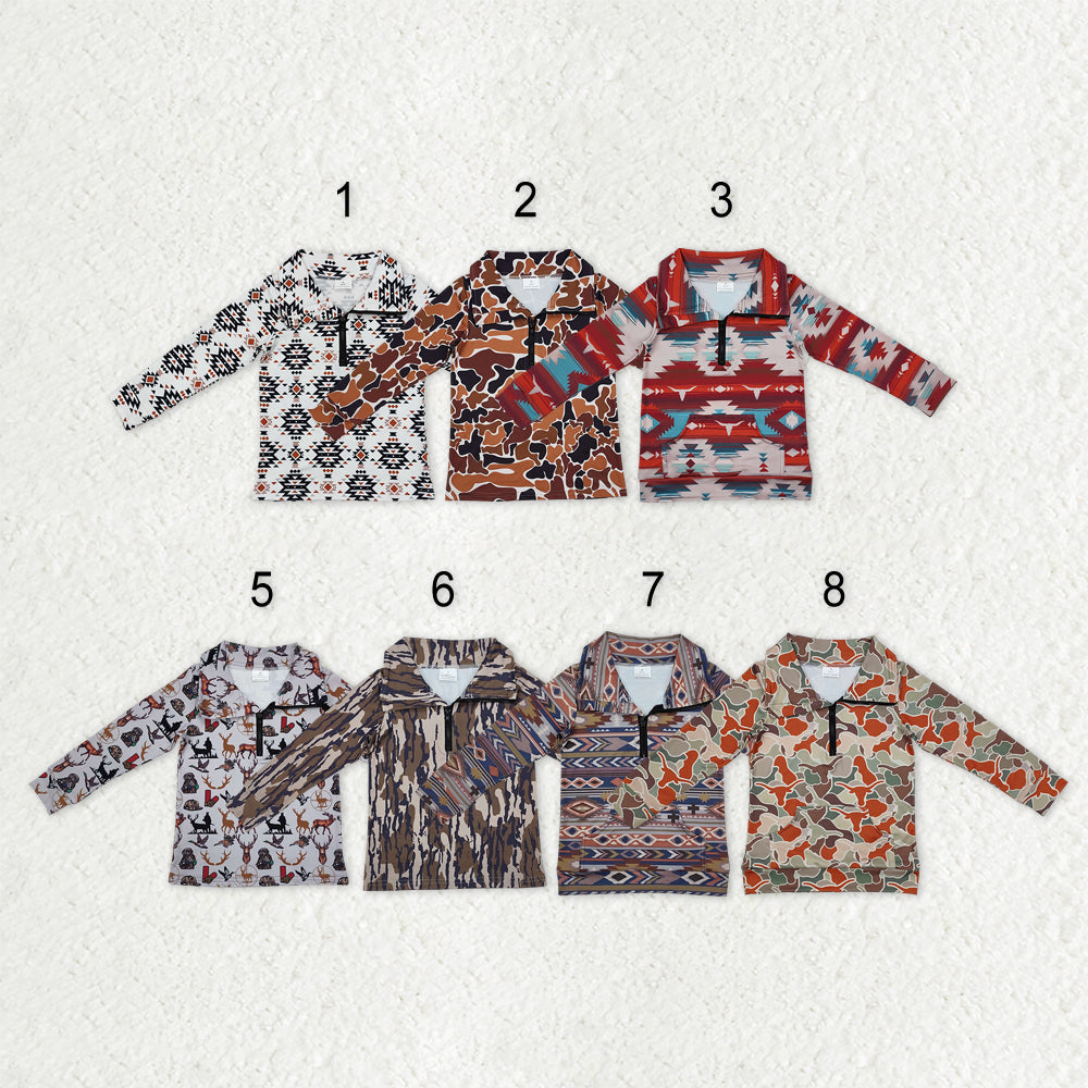 Baby Boy Long Sleeves Camo Aztec Zipper Sibling Shirt Pullover Tops