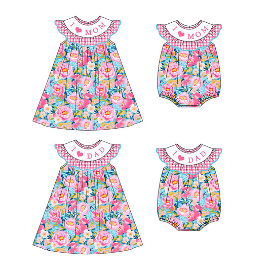 ( Moq 5 Each Style ) Baby Girl I Love Mom Dad Flower Sibling Summer Romper Dress 4.22