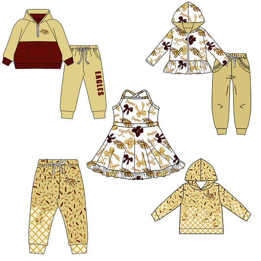 ( Moq 5 each style ) Baby Boy Girl Team Sibling Shirt Eagles Bows Cheer Dress Set 8.16