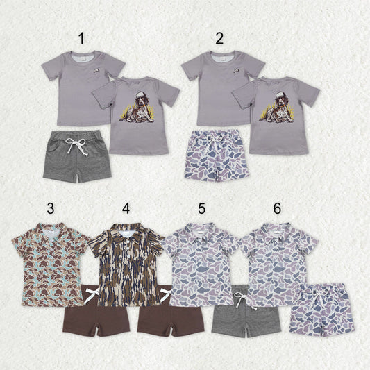 Toddler Boys Camo Buttons Shirt Pockets Shorts Sibling Summer Set RTS