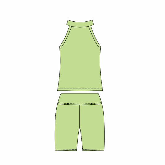 ( Moq 10 ) Baby Girl Sleeveless Activity Wear Vest Green Tops Biking Shorts Yoga Set