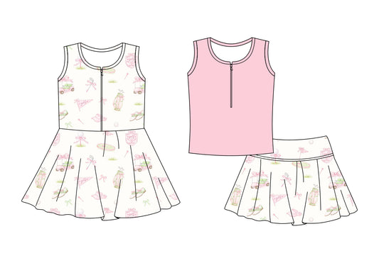 ( Moq 5 Each Style ) Baby Girls Kids Summer Sleeveless Bows Golf Sibling Dress Set