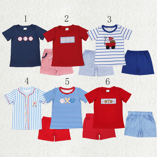 Baby Boy Short Sleeves Embroidery Baseball Shirt Shorts Set Sibling Clothes RTS