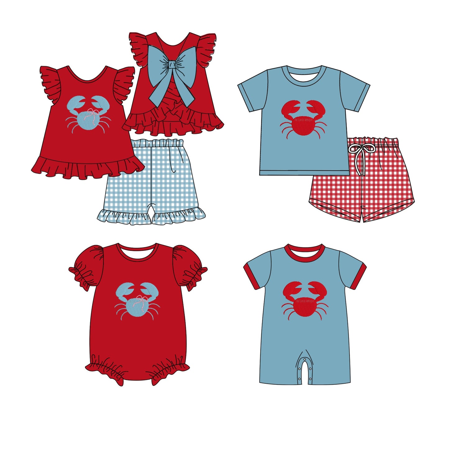 Baby Boy Girl Short Sleeves Crabs Sibling Romper Set ( Moq 5 Each Style ) 12.21