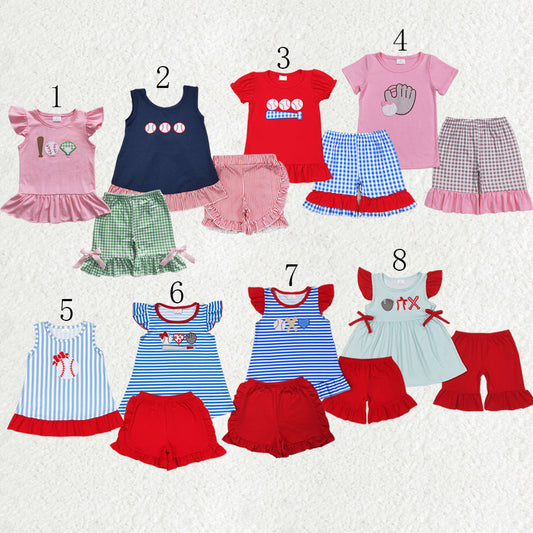 Baby Girl Toddler Embroidery Baseball Summer Shorts Sibling Set Clothes RTS