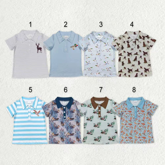 Sibling Kids Boys Short Sleeves Dogs Ducks Deer Buttons Hunting Shirts Tops