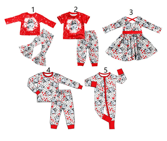 Baby Boy Girl Long Sleeves Valentines Dogs Hearts Sibling Dress Romper Clothes Set ( Moq 5 Each style )12.2