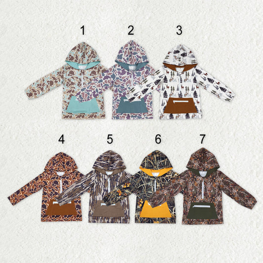 Sibling Kids Boys Long Sleeves Camo Pockets Zipper Hoodie Pullovers Shirts Tops RTS