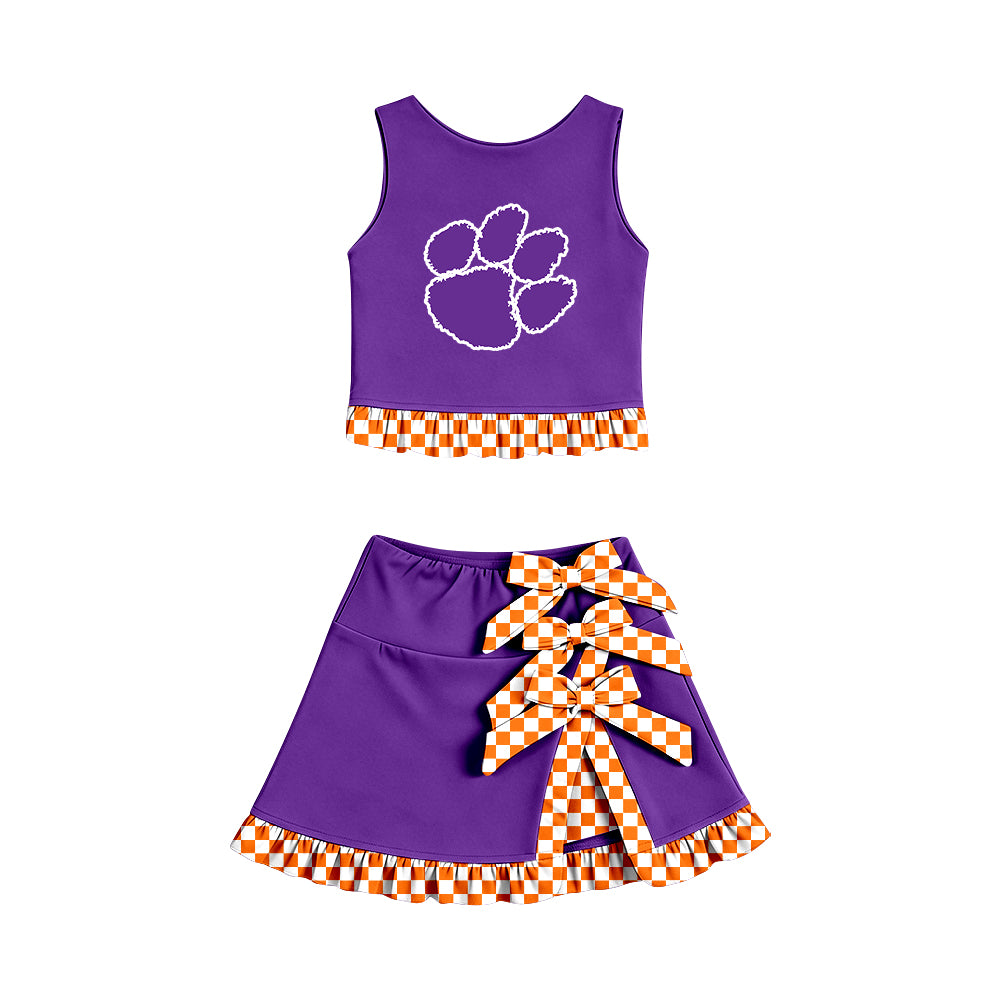 ( Moq 5 ) Baby Girls Kids Sleeveless Vest Bows Skirt Shorts Team Set Cheer Clothes