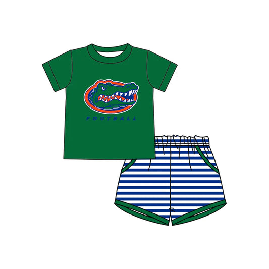 ( Moq 5 ) Baby Boys Short Sleeves Green Shirt Stripes Pockets Shorts Team Clothes Set