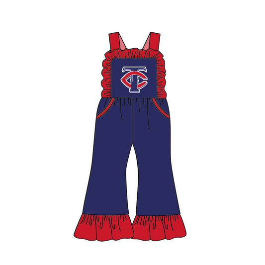 Baby Girl Straps TC Team Pockets Ruffle Pants Navy Jumpsuit ( Moq 5 )