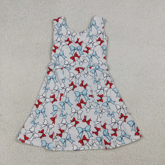Baby Girls Toddler Red Blue Bows 4th of July Yoga Active Shorts Knee Length Dress RTS