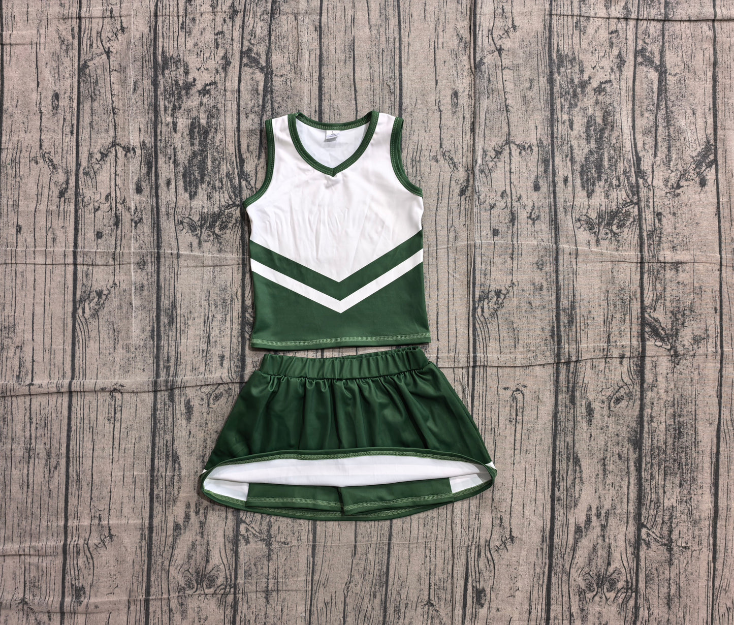 ( No moq ) Preorder Baby Girls Kids Sleeveless Tops Skirt Shorts Green Set Yoga Team Clothes