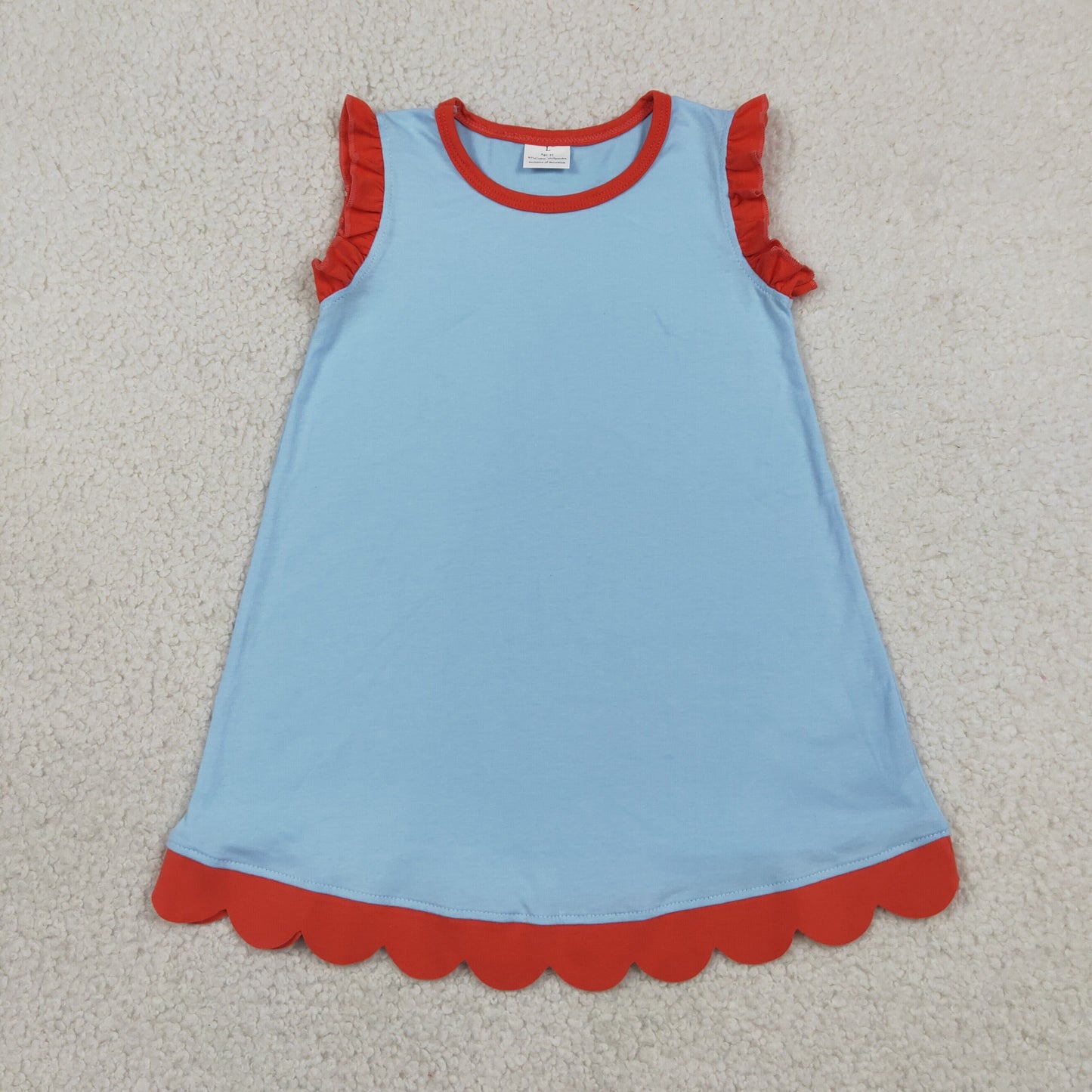 Baby Girls Kids Sleeveless Red Scallop Knee Length Dress Blue Clothes RTS