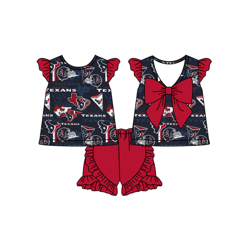 Baby Girl Short Sleeves Cow Team Bow Tops Red Shorts Moq 5