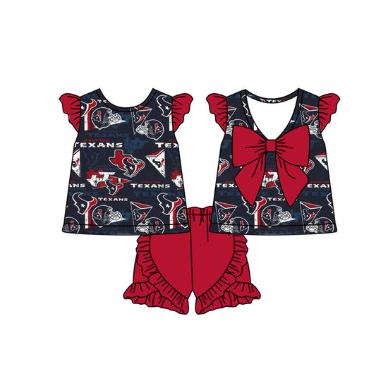 Baby Girl Short Sleeves Cow Team Bow Tops Red Shorts Moq 5