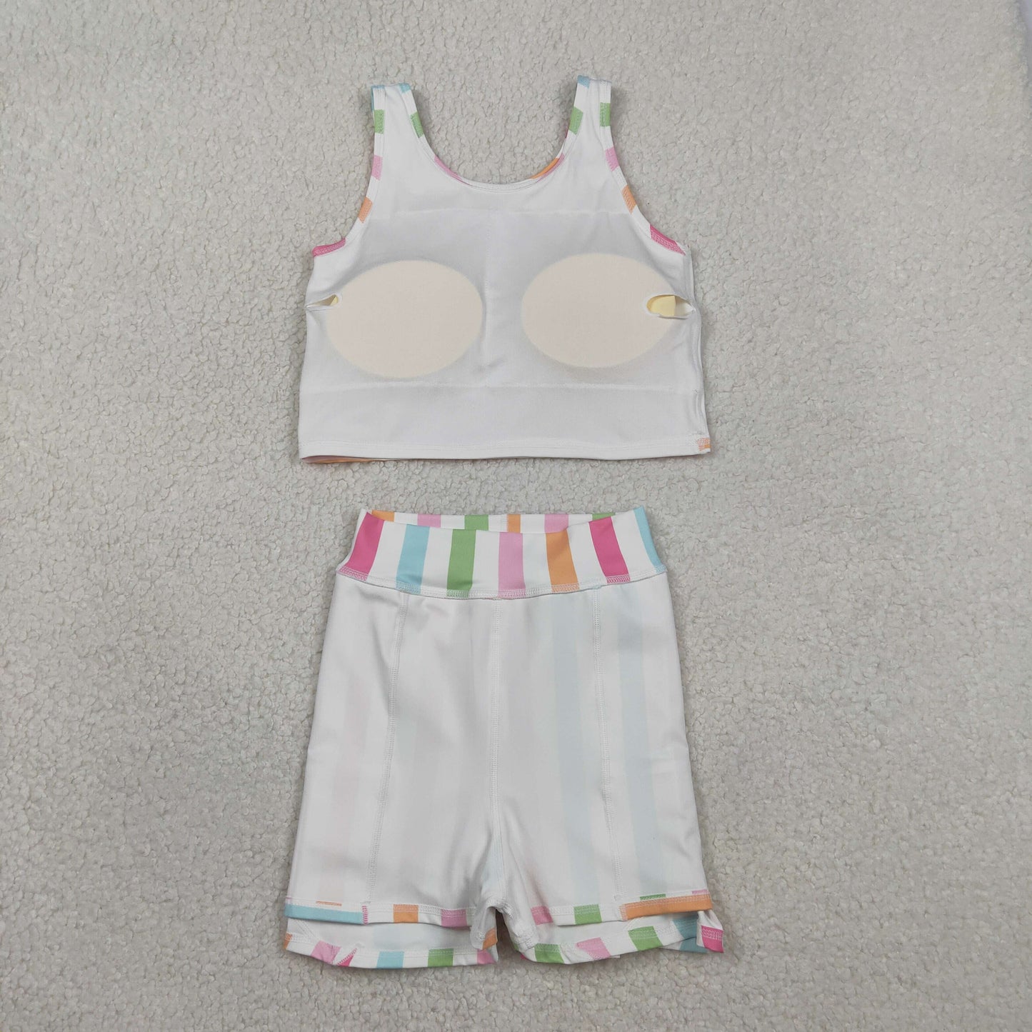 Baby Girls Kids Sleeveless Colorful Stripes Shirt Shorts Skirt Skort Yoga Active Clothes Set RTS