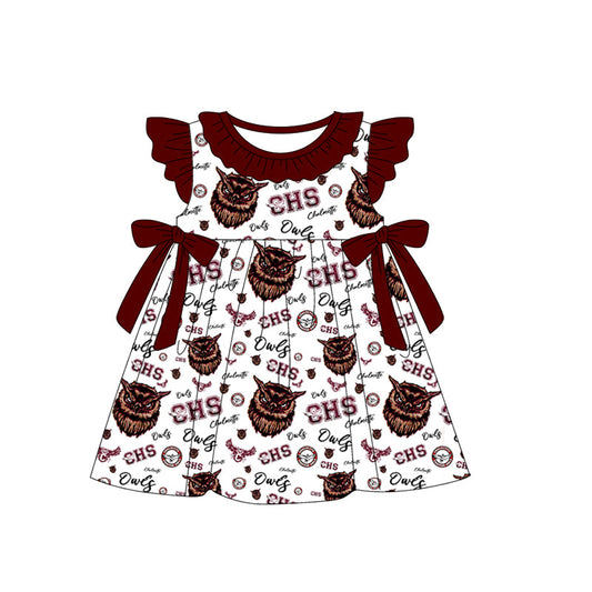 Baby Girl Short Sleeves Team Bows Knee Length Dress ( Moq 5 )