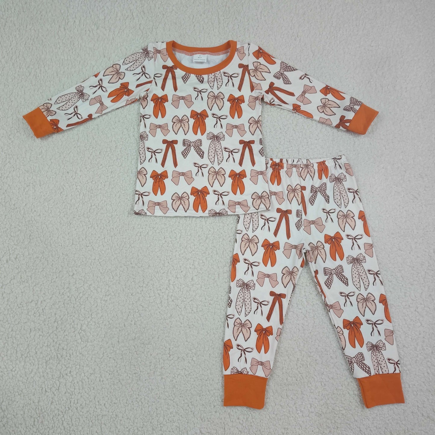Baby Girls Kids Long Sleeves Brown Bows Shirt Pants Set Pajamas Clothes RTS