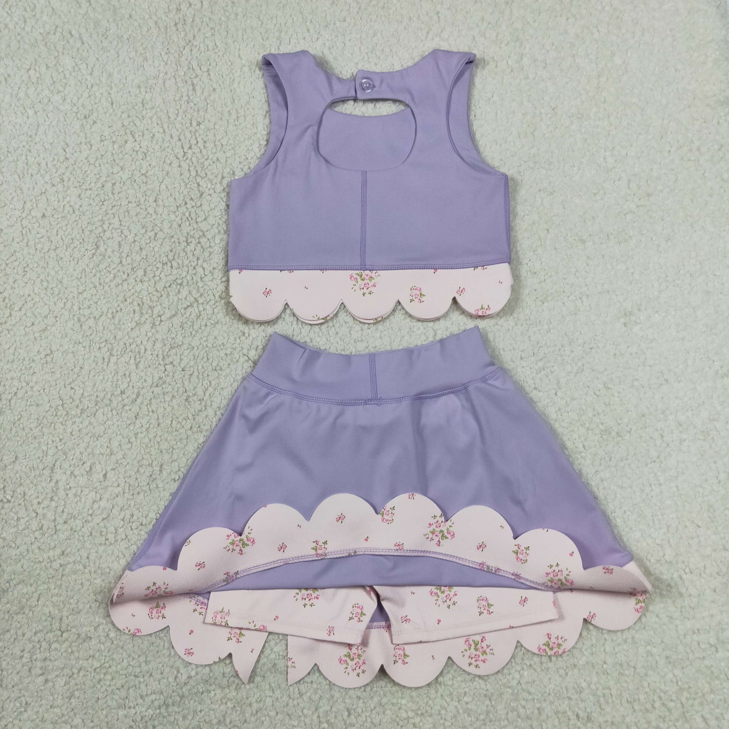 Baby Girls Kids Purple Sleeveless Tops Bows Skirt Shorts Yoga Clothes Set RTS