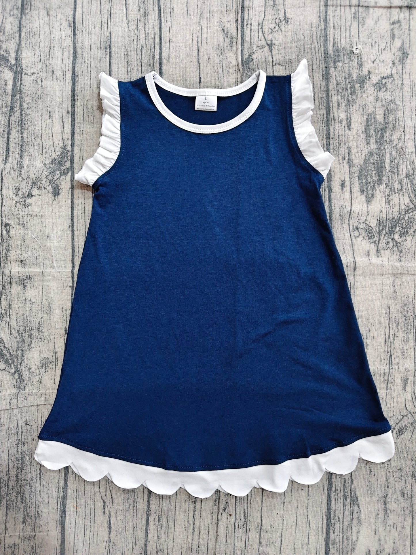 Baby Girls Kids Sleeveless White Scallop Knee Length Dress Blue Clothes RTS