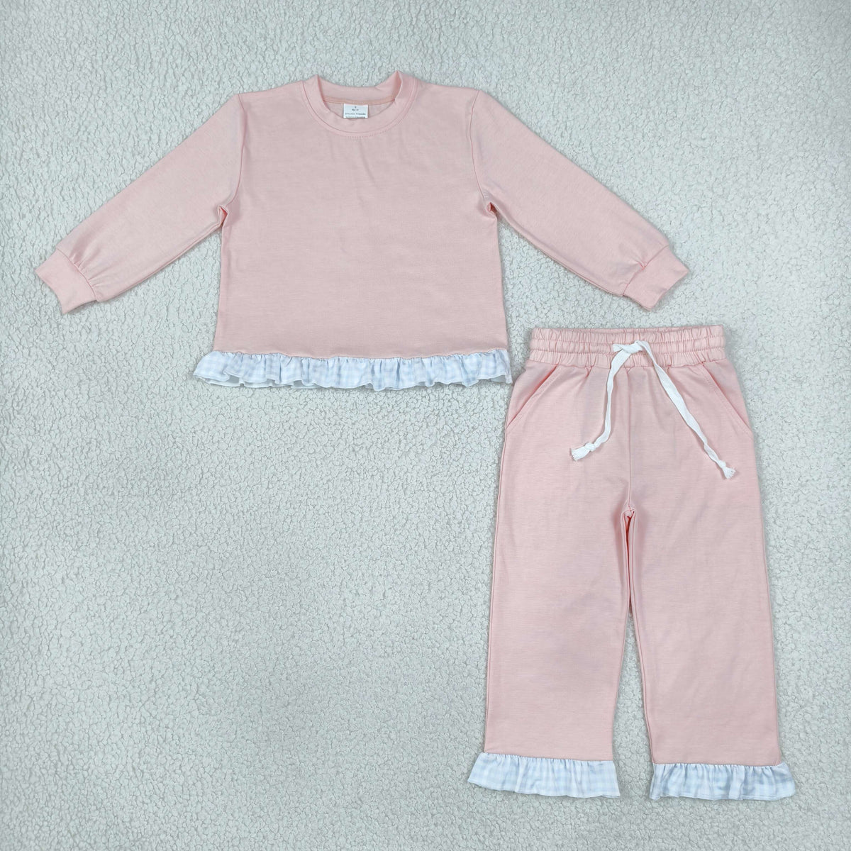Baby Girls Kids Long Sleeves Ruffle Shirt Pants Light Pink Set Cotton Clothes RTS