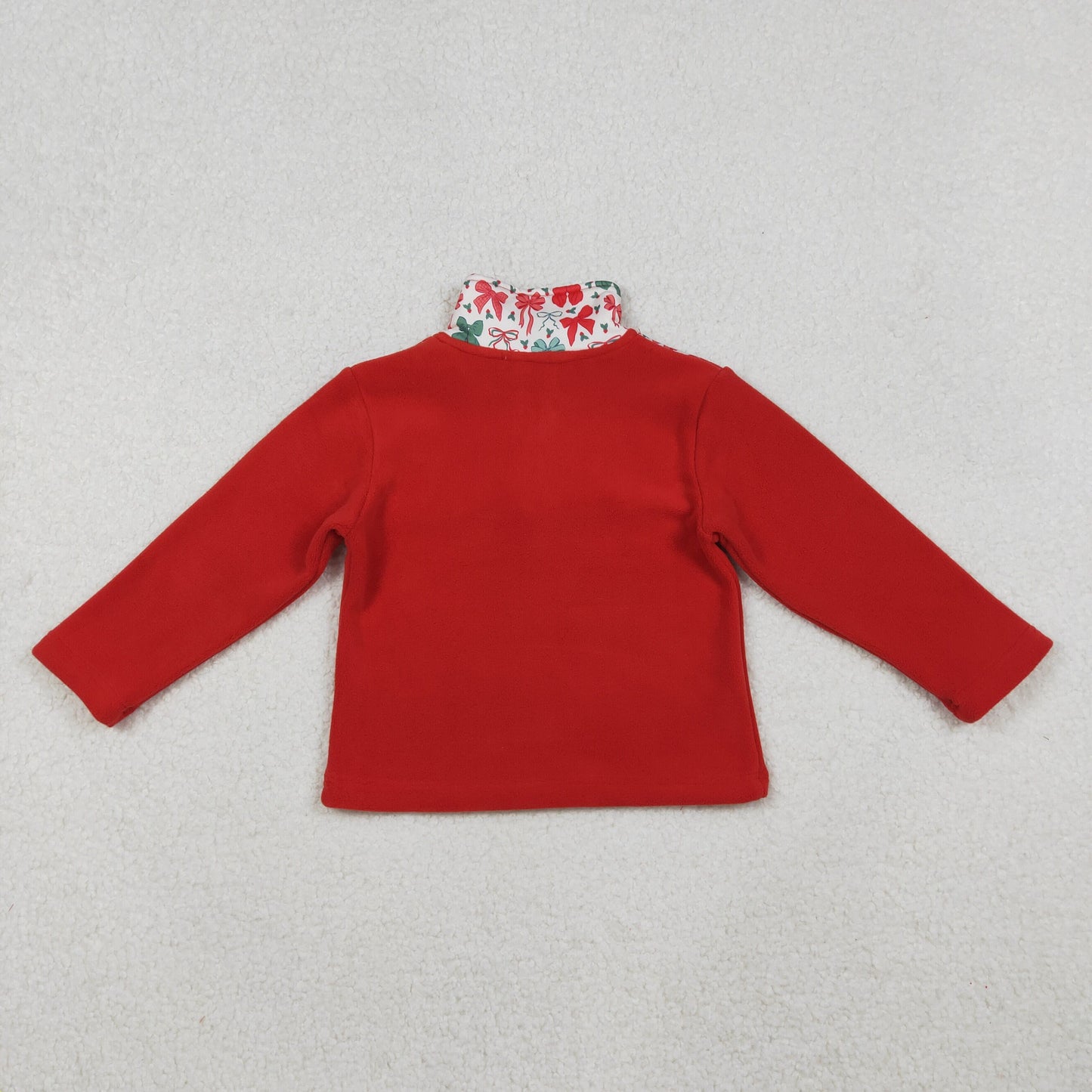 Baby Girl Red Long Sleeves Bows Christmas Zipper Fleece Pullover Shirt RTS