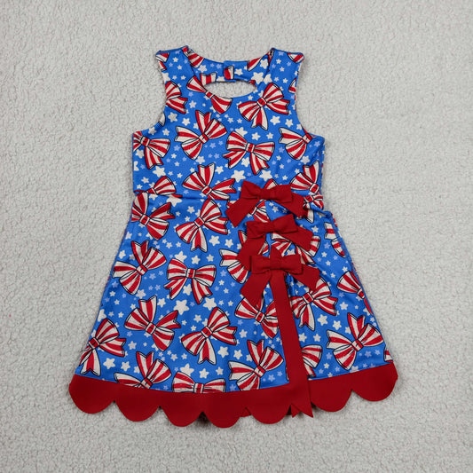 Baby Girls Bows Stars 4th of July Yoga Active Shorts Knee Length Scallop Dress RTS