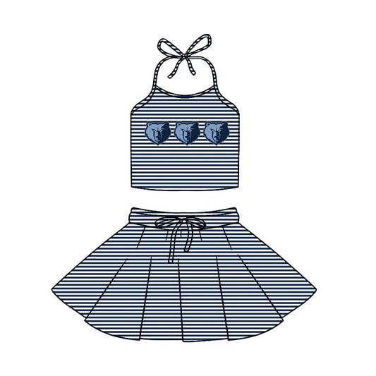 ( Moq 5 ) Baby Girls Kids Halter Beer Shirt Stripes Shorts Skirt Team Clothes Set