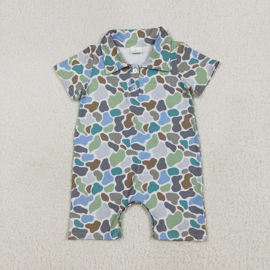 Baby Boy Infant Short Sleeves Green Camo Buttons Romper RTS