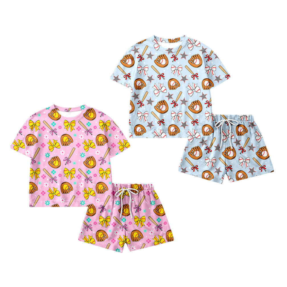 ( Moq 5 Each Style ) Sibling Baby Girls Kids Short Sleeves Baseball Softball Shirts Shorts Sets