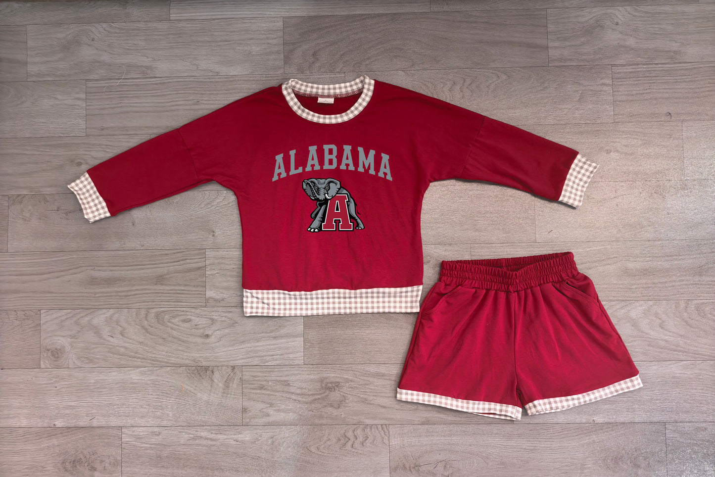 ( No moq ) Preorder Baby Girls Kids Long Sleeves Red Shirt Shorts Elephant Cotton Set Team Clothes