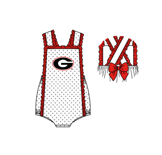 ( Moq 5 ) Baby Girls Kids Sleeveless G Dots Red Bows Team Romper