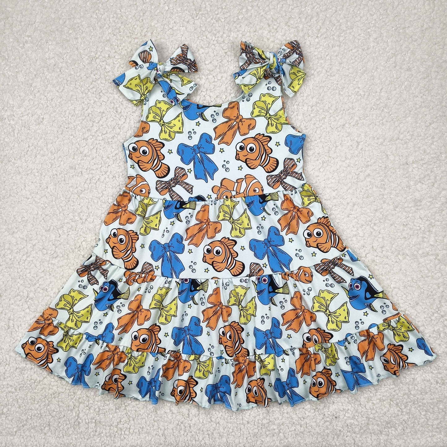 Baby Girl Straps Fish Bows Knee Length Dress RTS