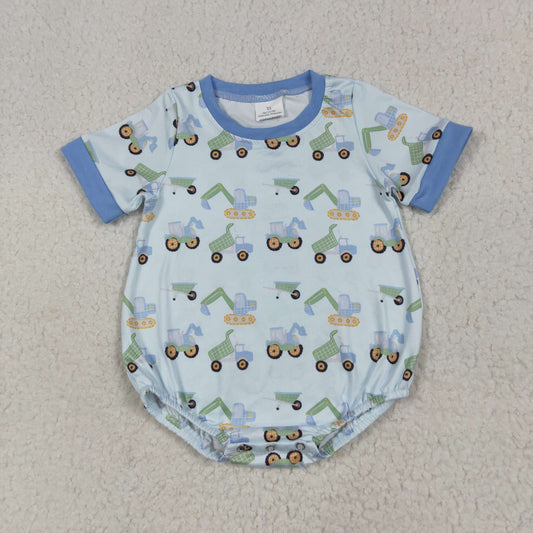 Baby Boy Short Sleeves Excavators Bubble Blue Romper RTS