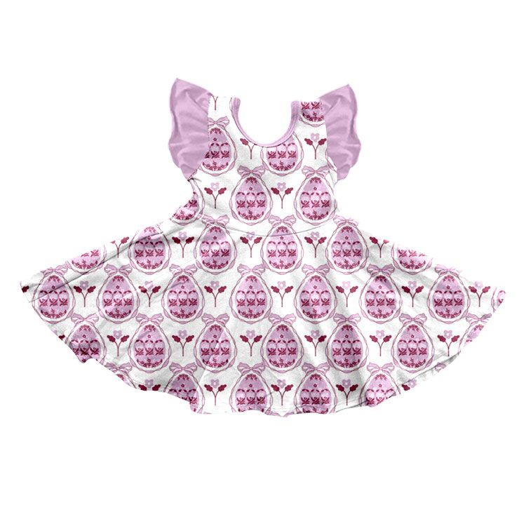 ( Moq 5 ) Preorder Baby Girls Kids Short Sleeves Eggs Flower Easter Dress Clothes