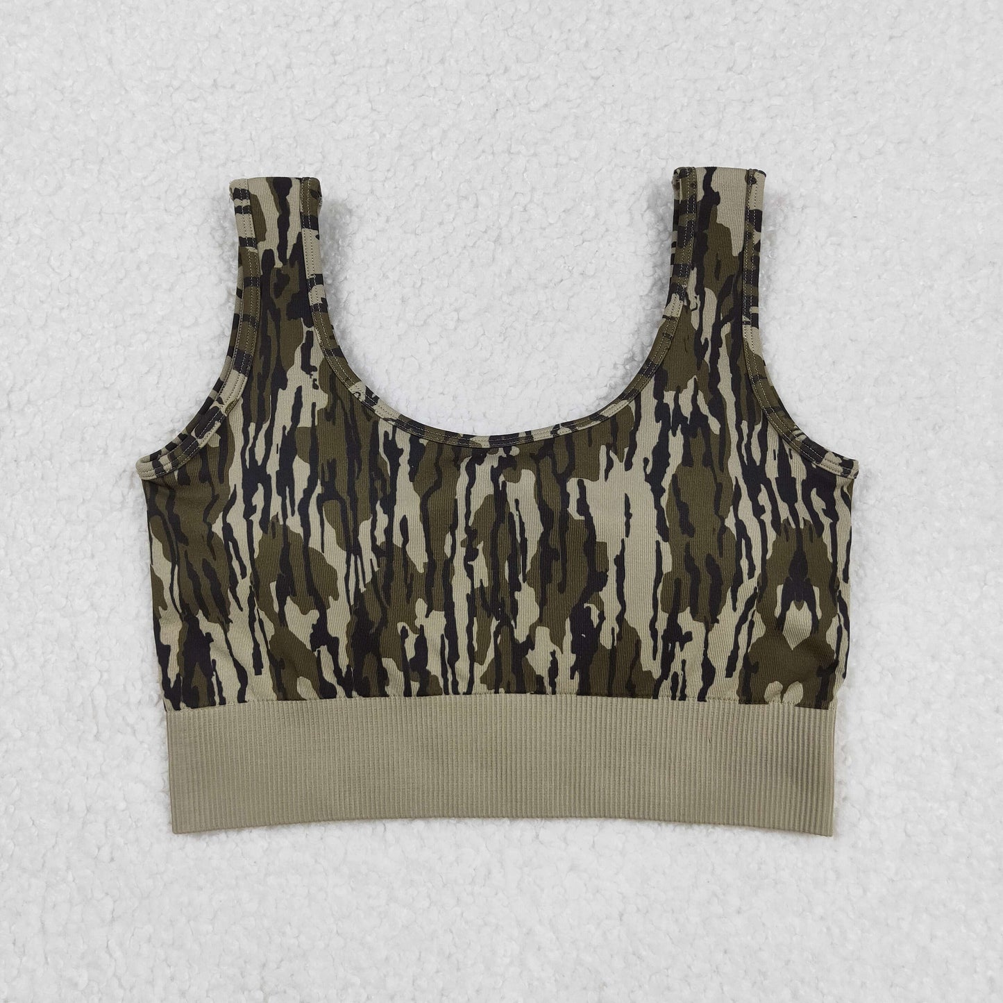 Adult Woman Sleeveless Green Camo Knitted Yoga Tank Tops RTS