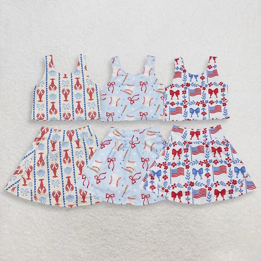 Sibling Baby Girls Kids Crawfish Baseball Bows Tops Shorts Skirt Skort Yoga Active Sets Clothes RTS