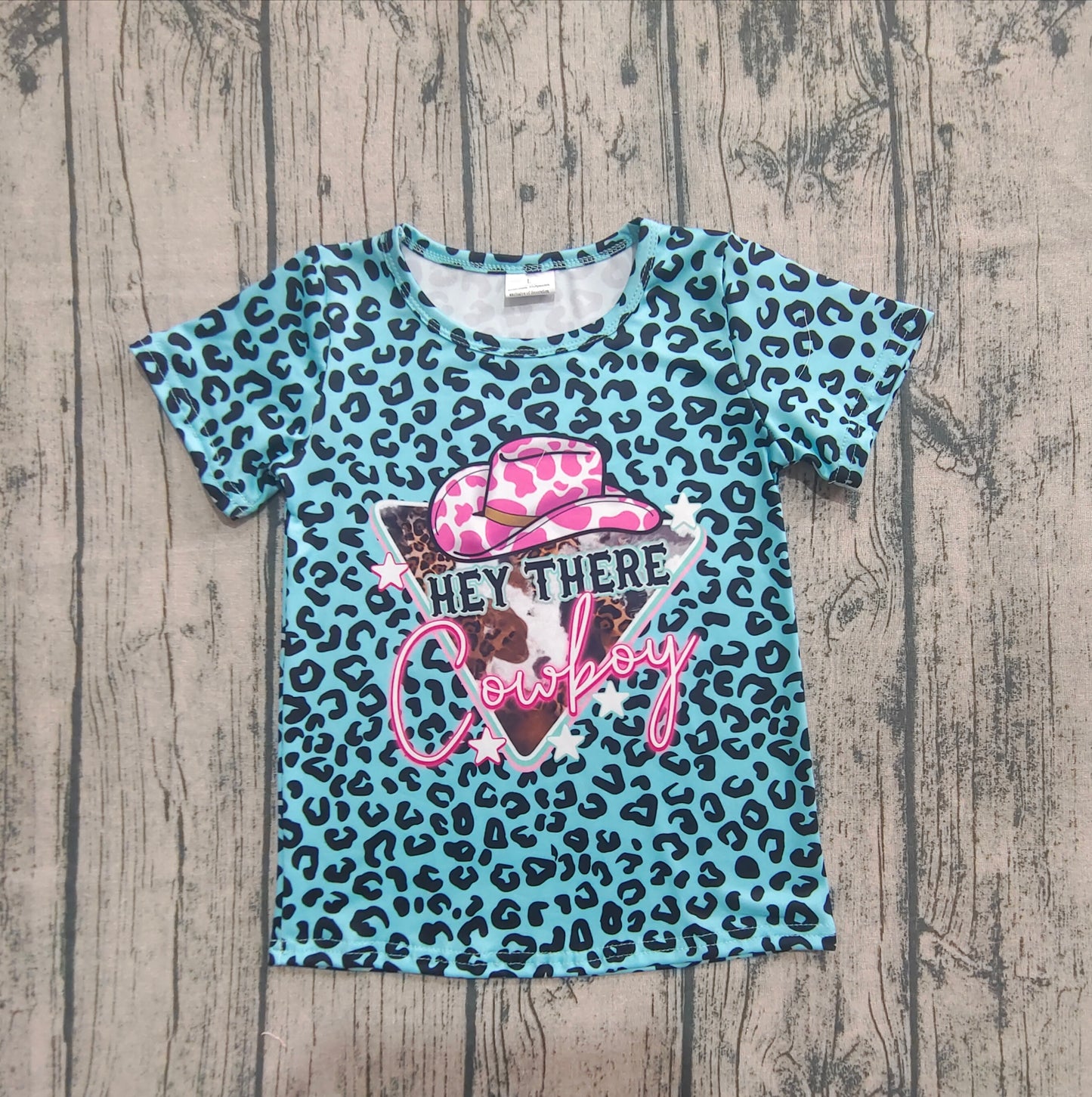 Baby Girl Short Sleeves Cowboy Leopard Tee Shirt Tops RTS