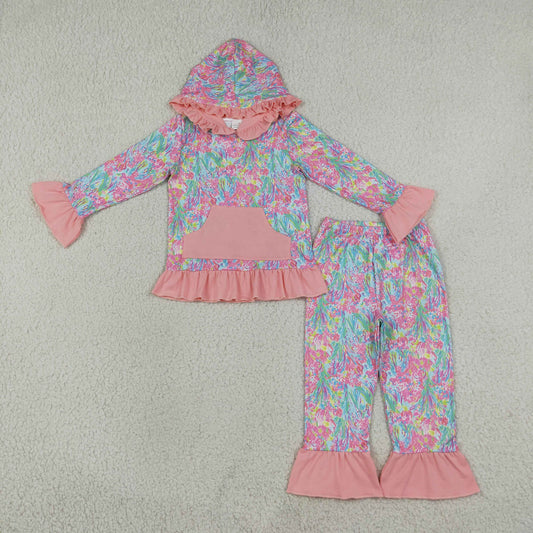 Baby Girls Kids Long Sleeves Pocket Hoodie Pullover Flower Pants Set Clothes RTS